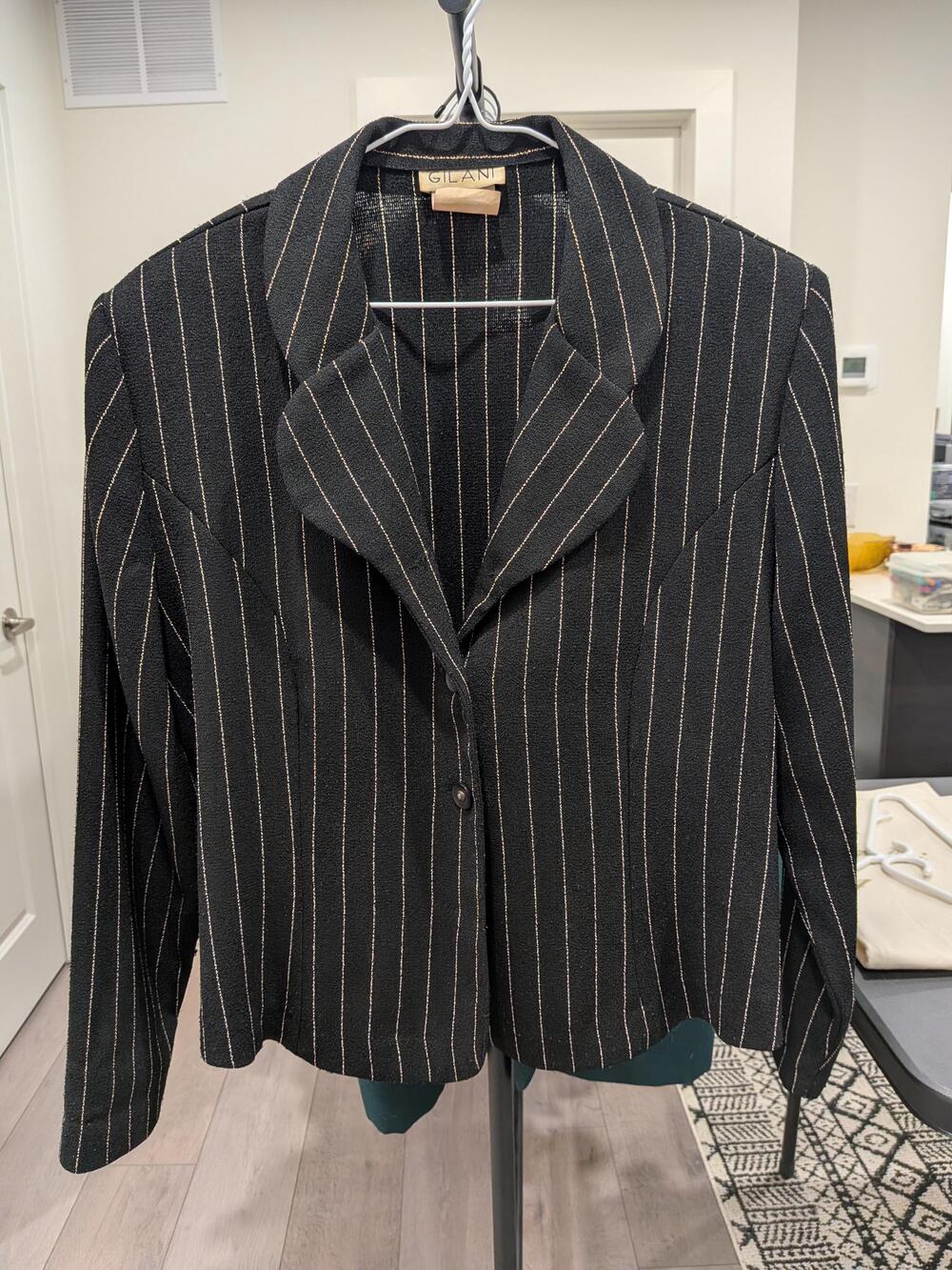 Vintage Gilani Pinstripe Black Textured Blazer Made in Canada Women's Size M